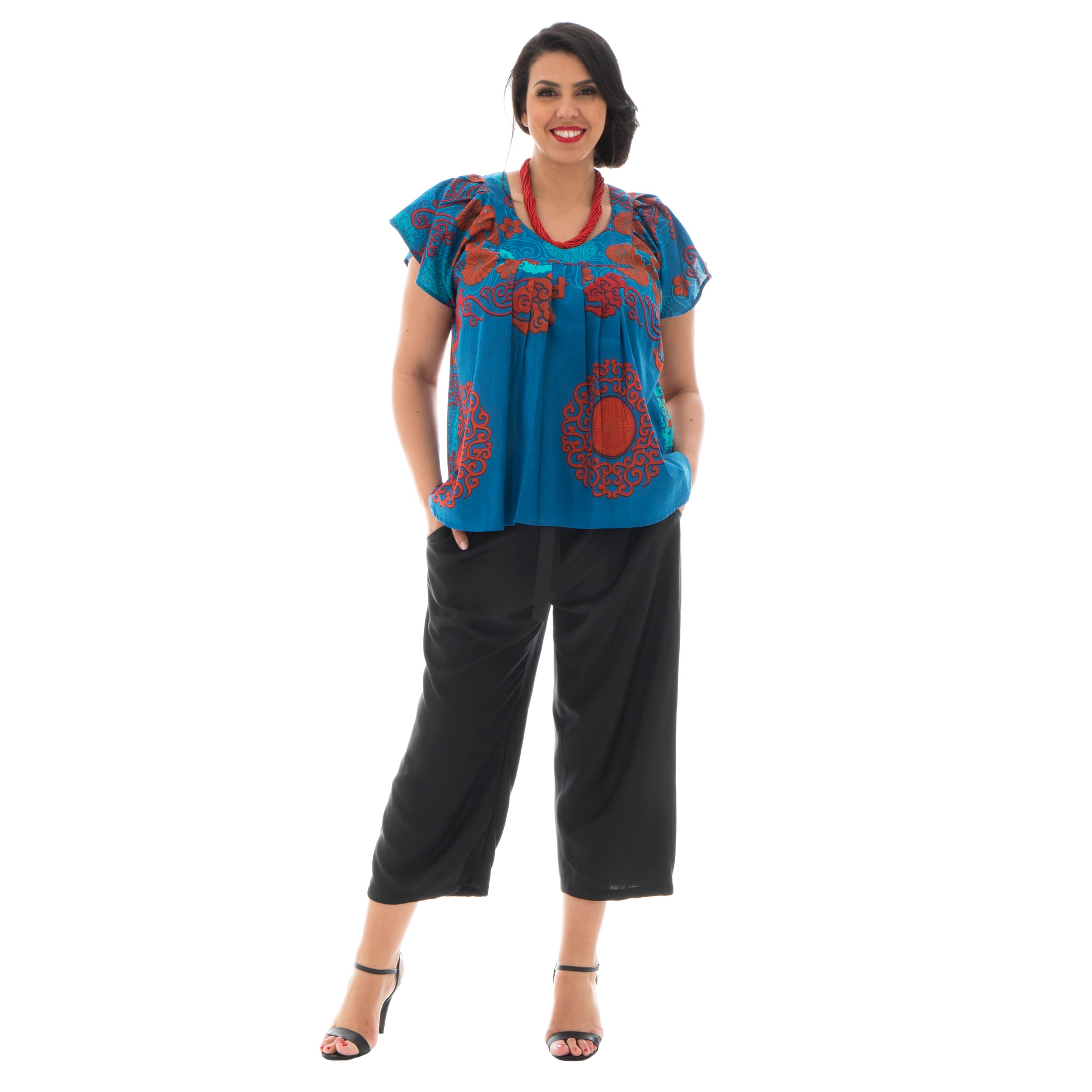 Tunique été Fernanda - 100% coton - bleu, rouge - Akoustik Online