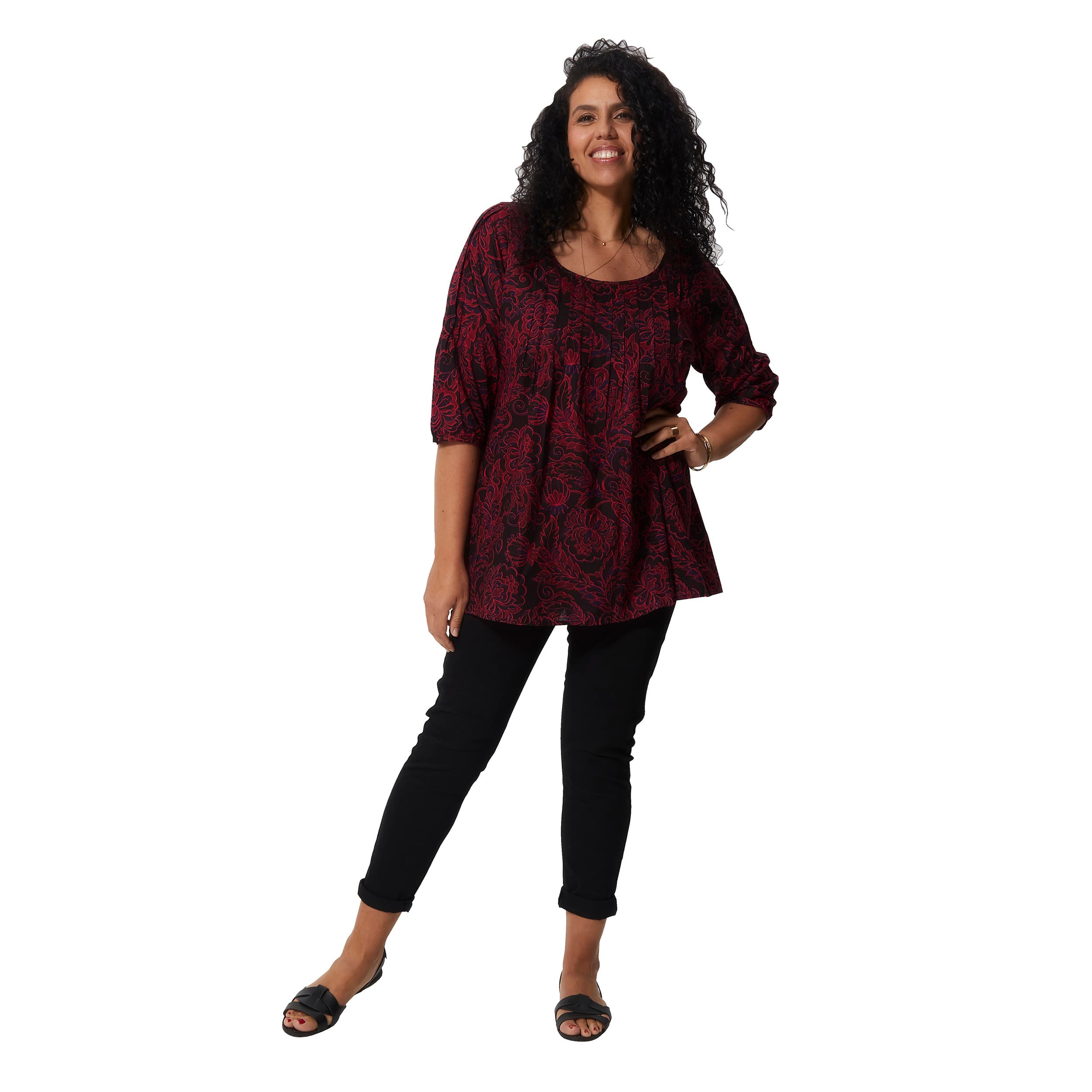 Tunique été Zena - 100% voile de coton - rouge, noir - Akoustik Online