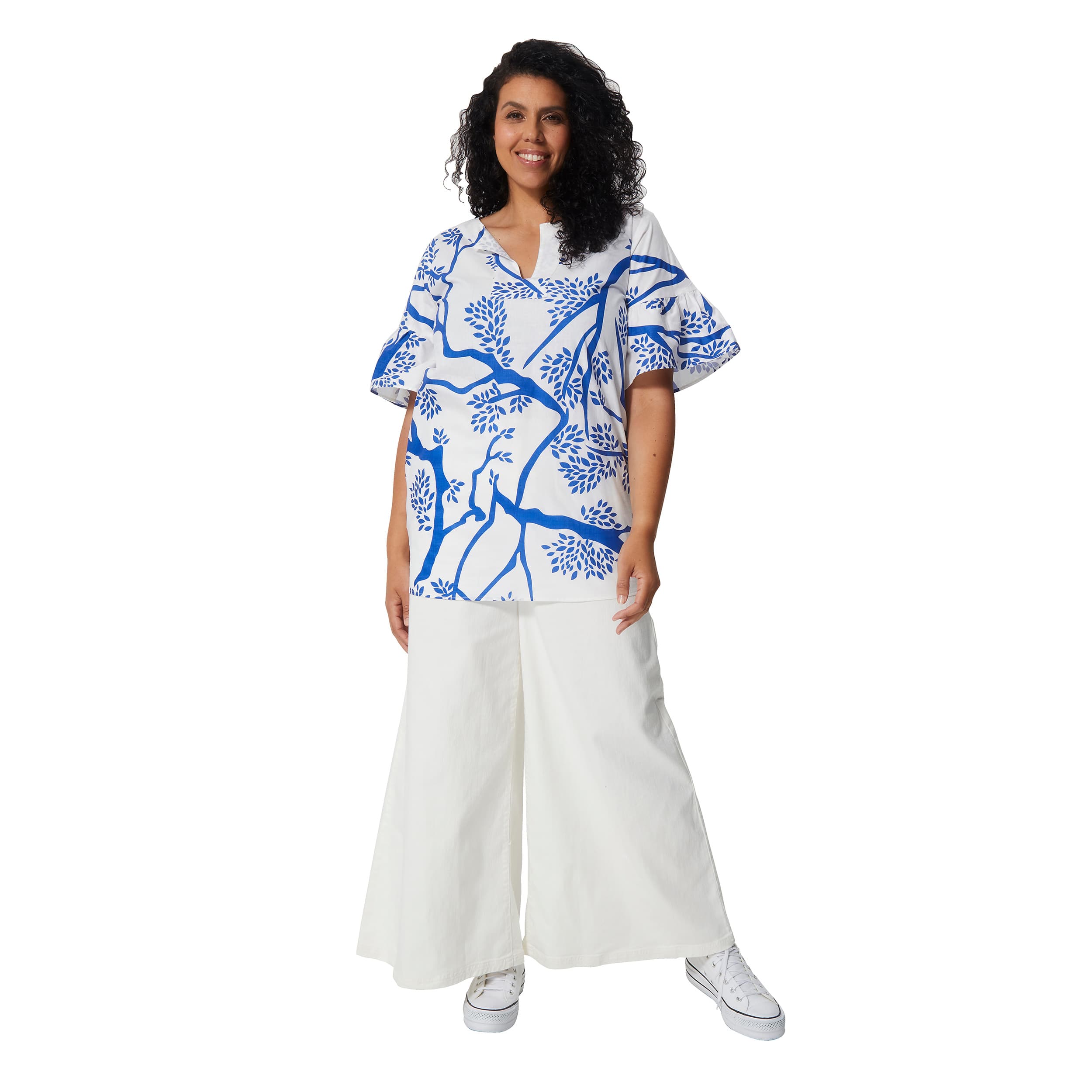 Tunique été Tiphaine - 100% coton - blanc, bleu - Akoustik Online