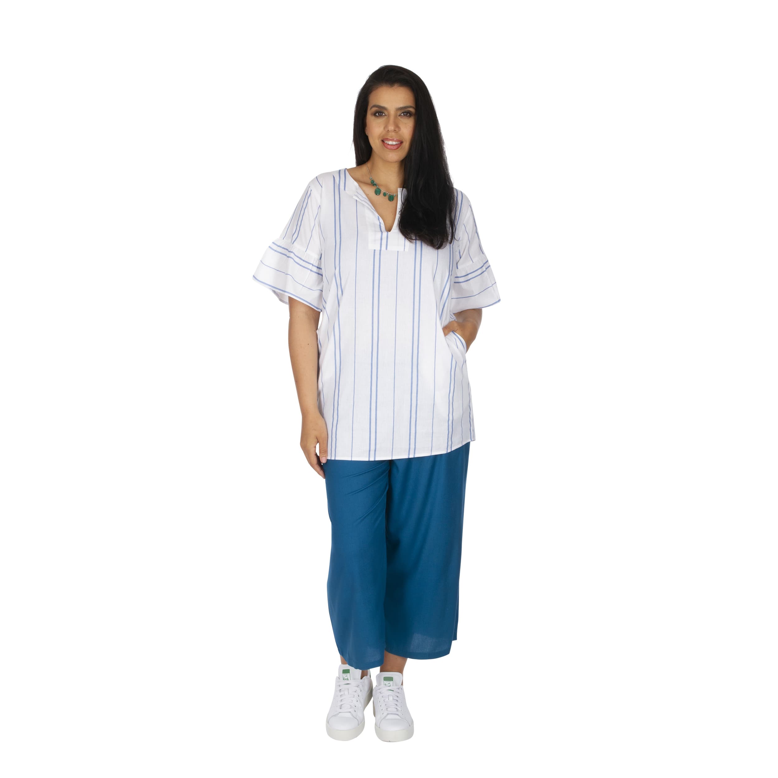 Tunique été Tunique - 100% coton - blanc, bleu - Akoustik Online