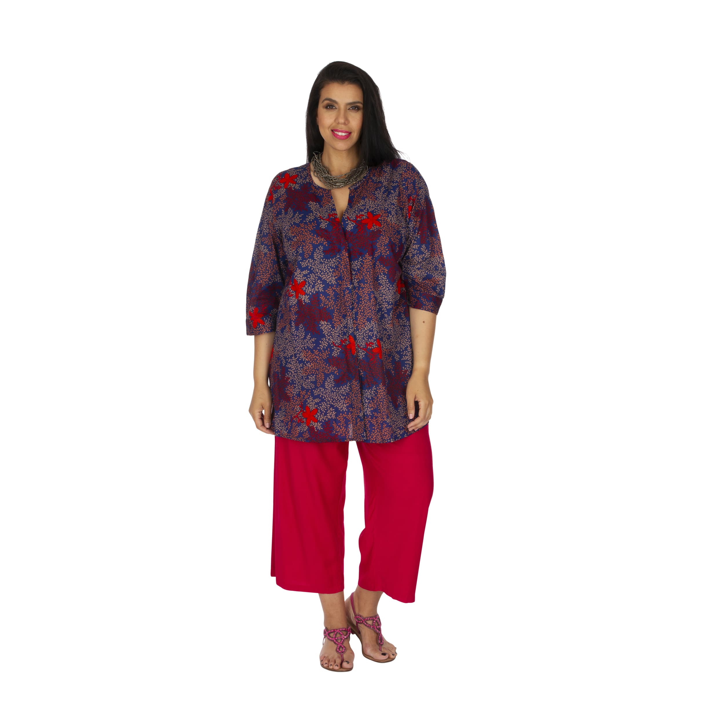 Tunique été Leesa - 100% coton - bleu, rouge - Akoustik Online