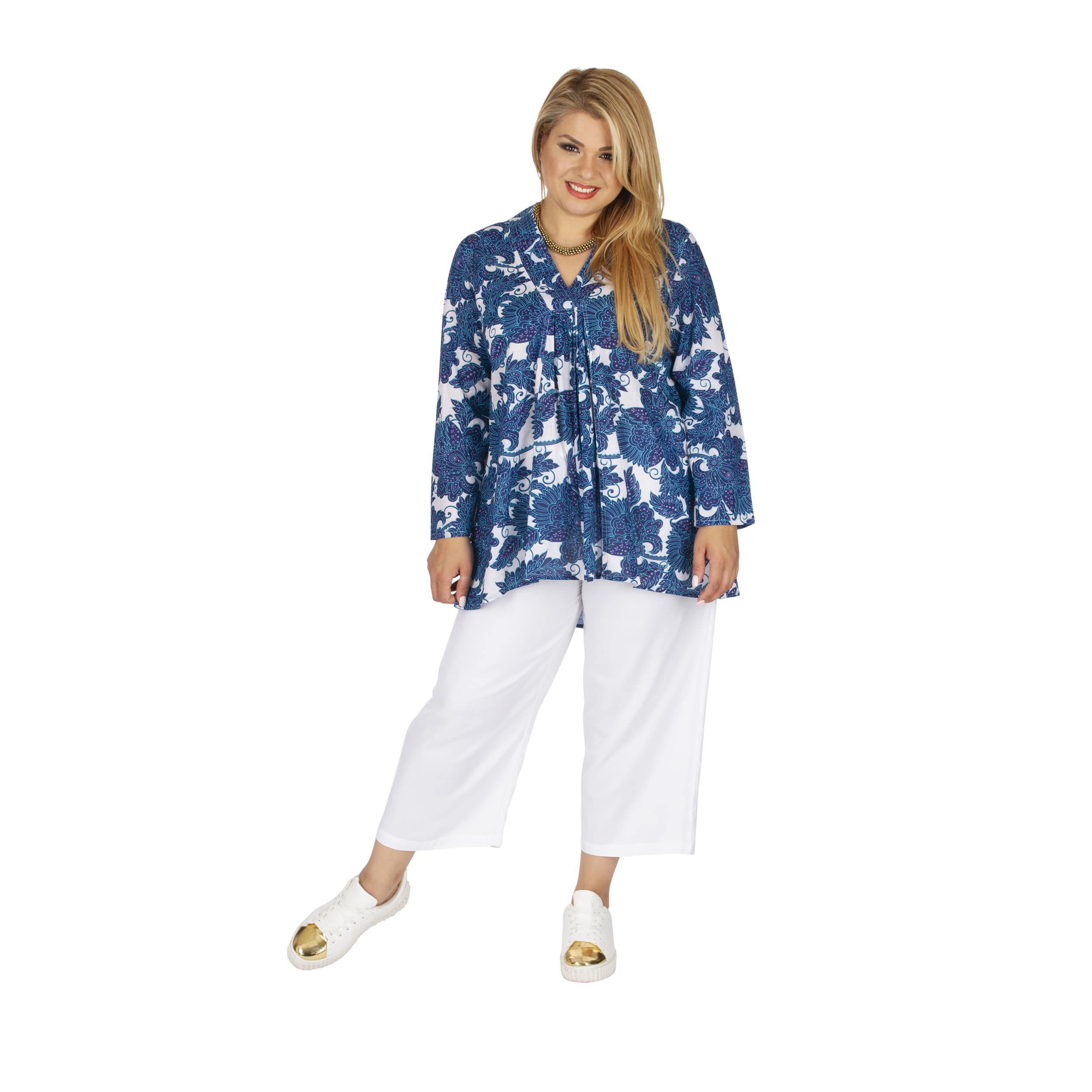 Tunique été Dosia - 100% coton - blanc, bleu - Akoustik Online