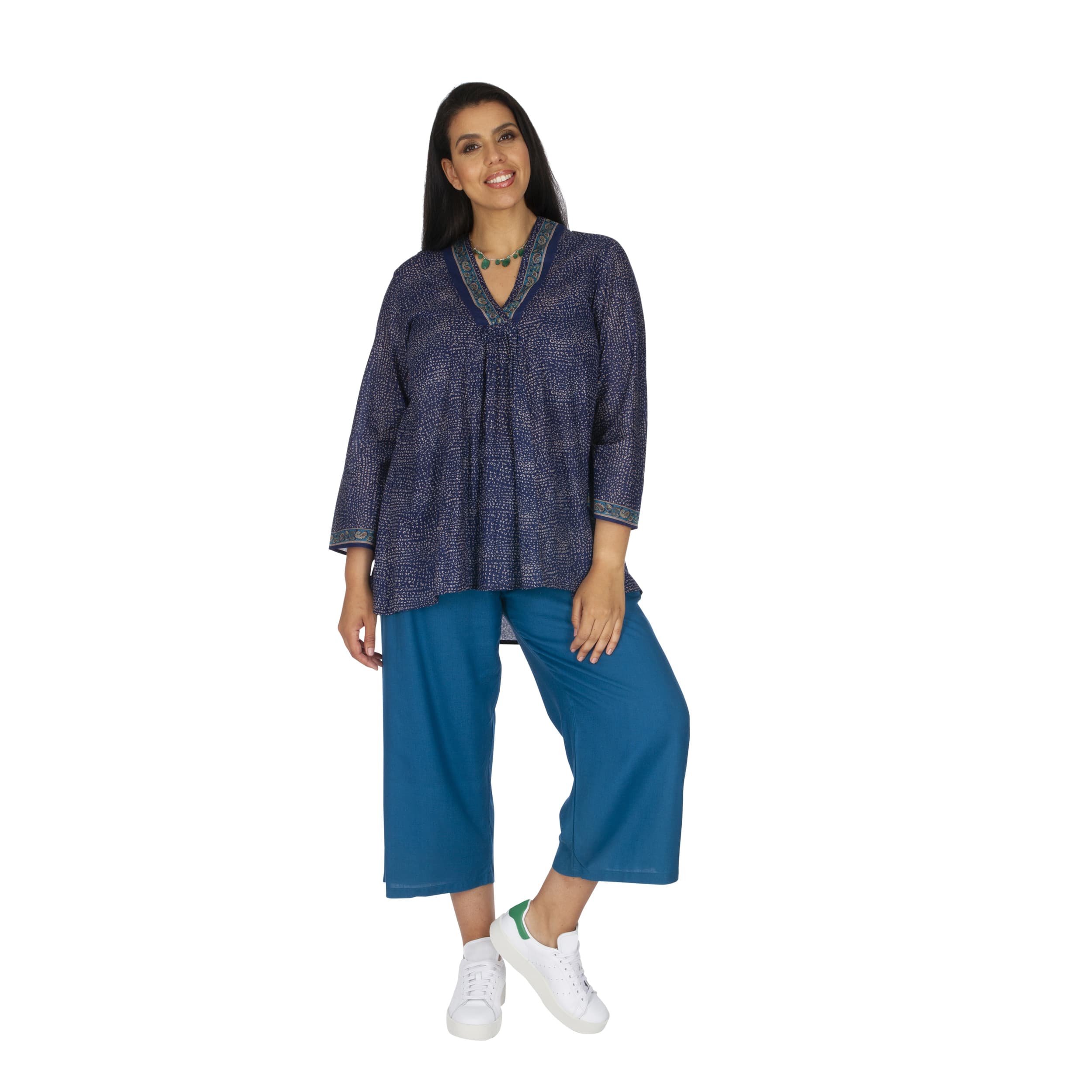 Tunique été Khalilah - 100% coton - bleu, creme - Akoustik Online