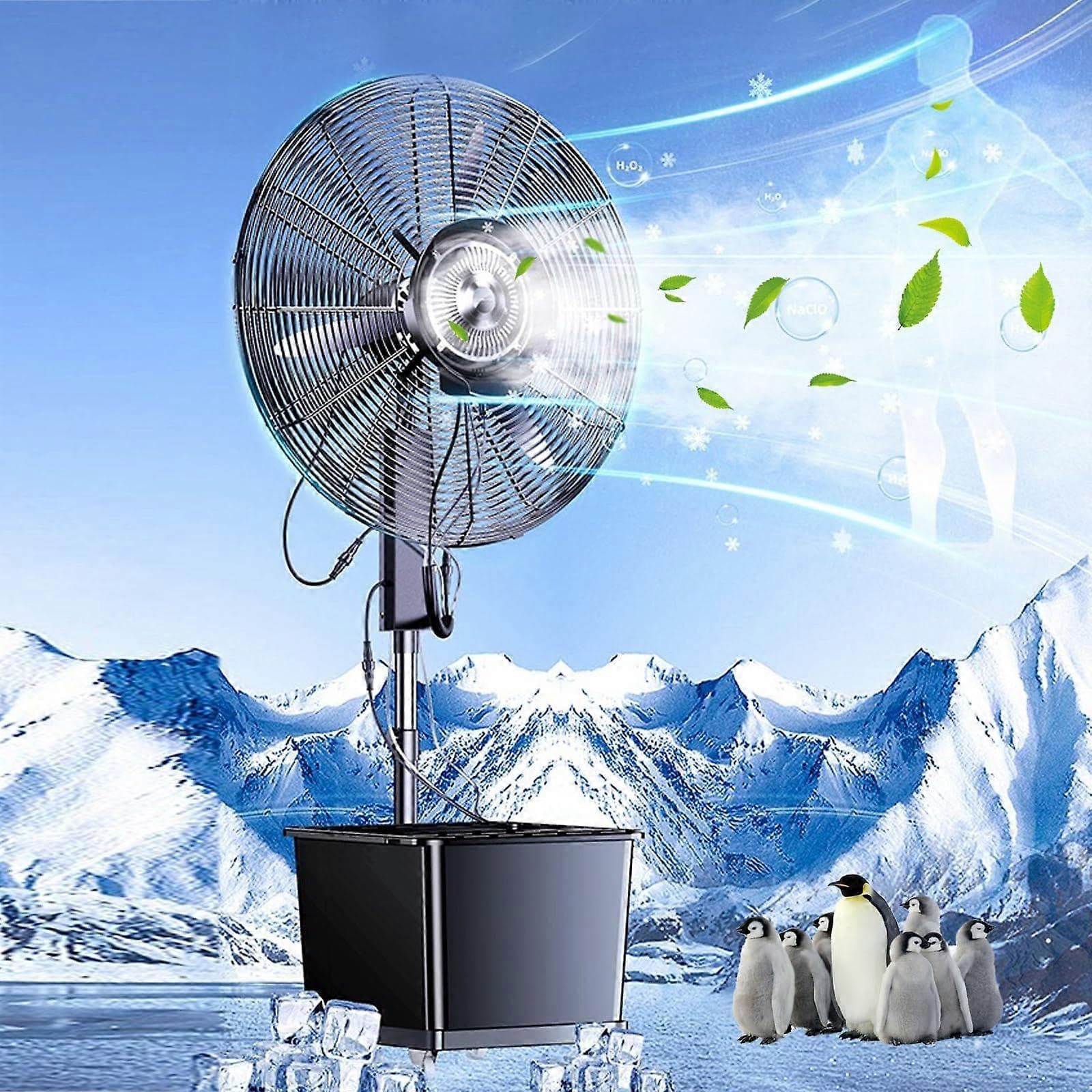 Ventilateur brumisateur d'extérieur avec réservoir d'eau de 42 L, 3 vitesses réglables, refroidissement industriel pour serres
