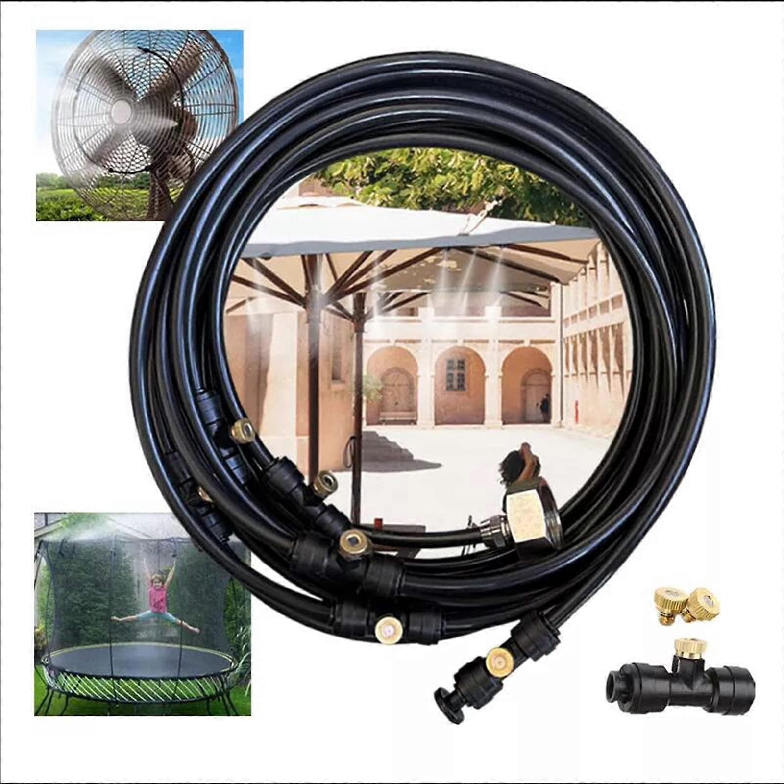 Outdoor Misting System with 59FT UV‑Resistant Line, Brass Nozzles for Patio, Garden and Backyard