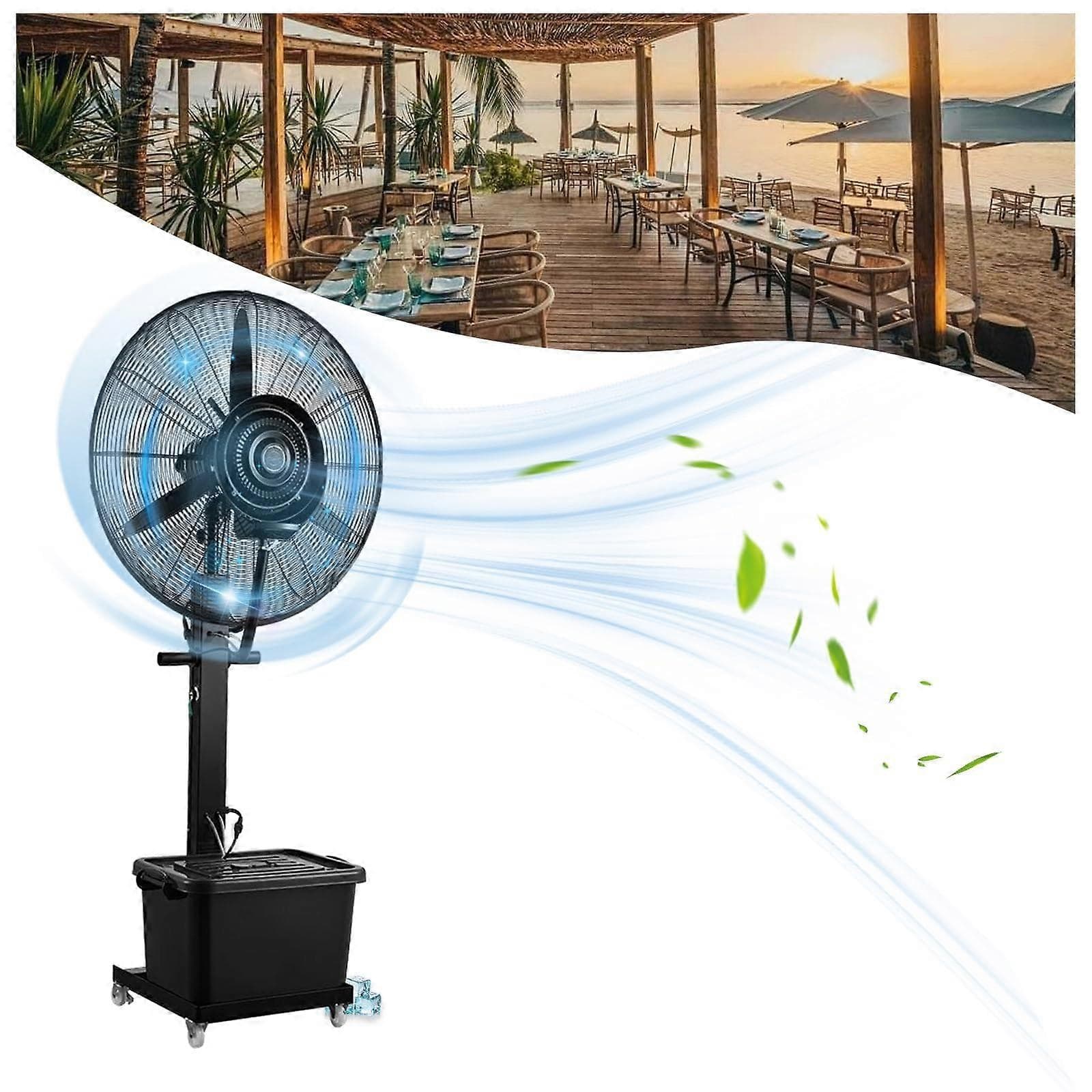 Ventilateur brumisateur industriel de 76 cm (30 pouces) avec réservoir de 42 litres (11 gallons), oscillation à 120° et 3 vitesses, idéal pour terrass