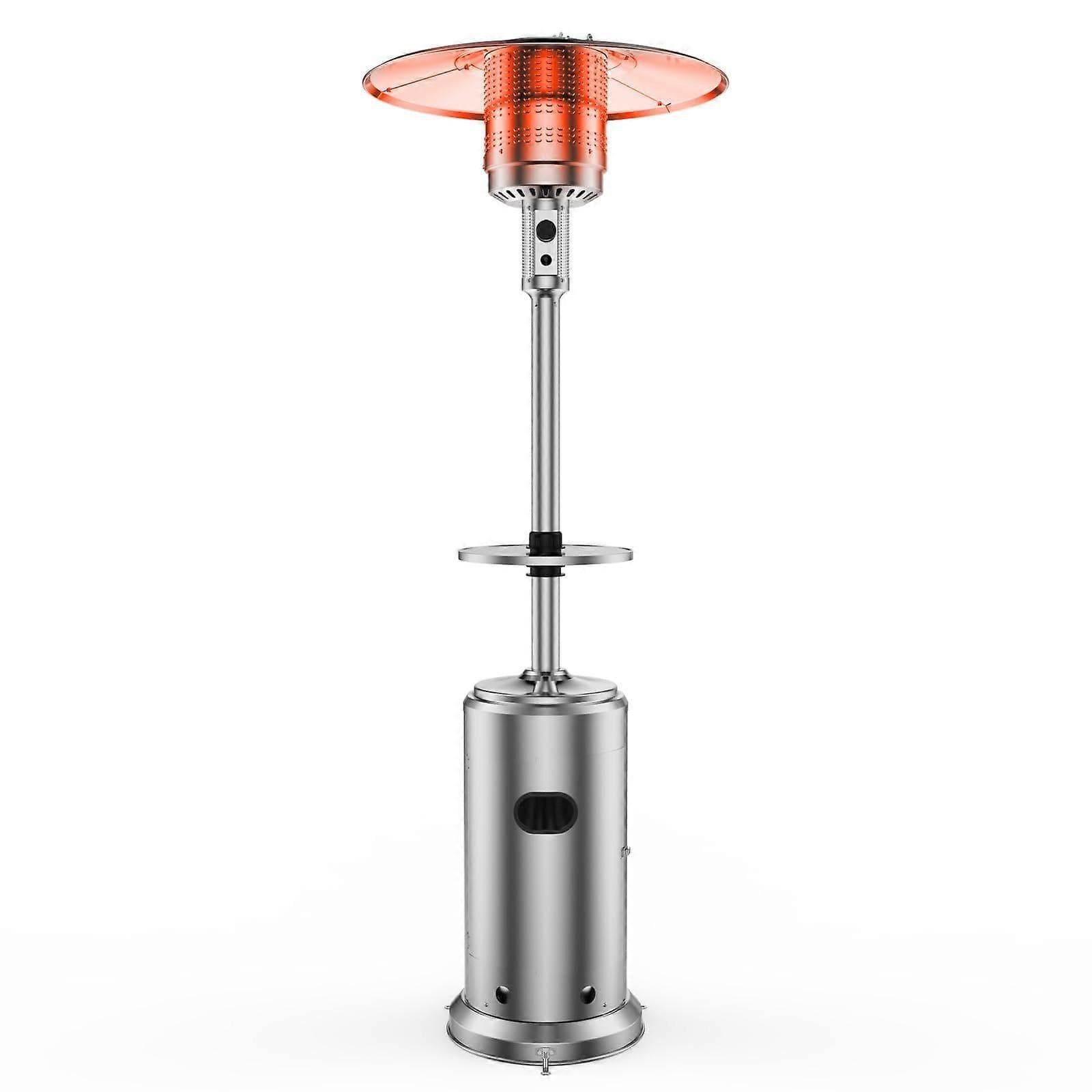 48,000 BTU Patio Heater with Table, Stainless Steel Outdoor Propane Heater with Wheels for Backyard