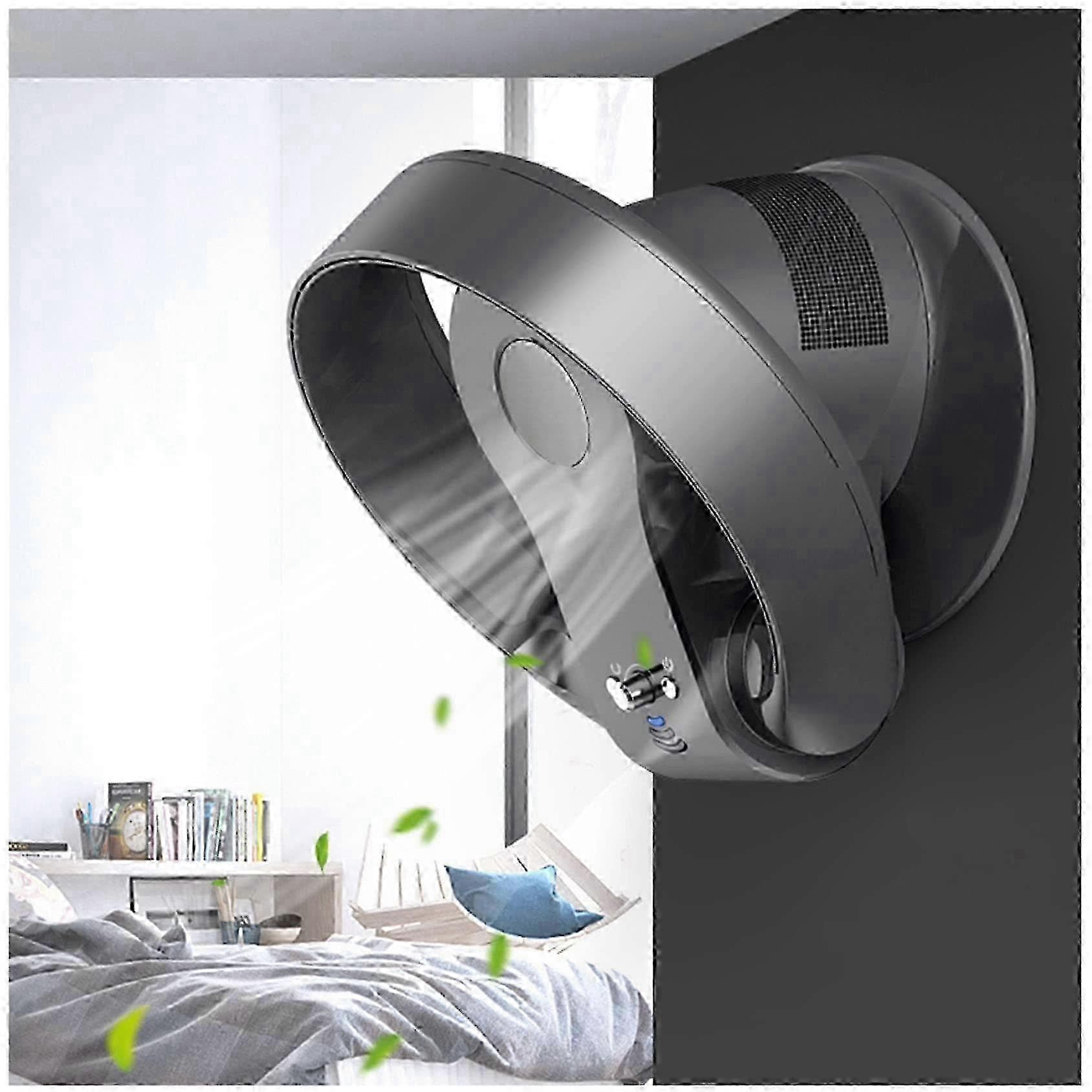 Ventilateur mural sans pales/ventilateur de bureau avec/minuterie, 26W, ventilateur pliable sans lames ultra-silencieux, 7 vitesses (couleur : noir, t