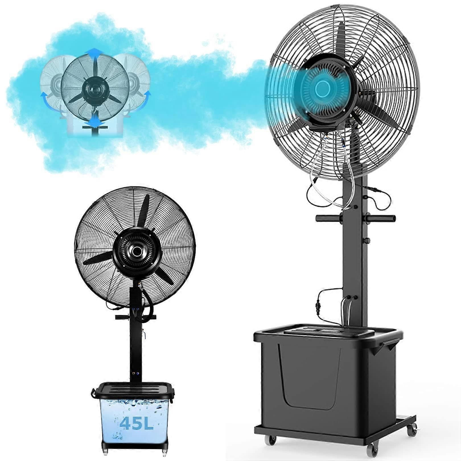 Ventilateur brumisateur d'extérieur de 71 cm avec réservoir d'eau de 45 litres, ventilateur de refroidissement à 5 vitesses pour terrasse et jardin.