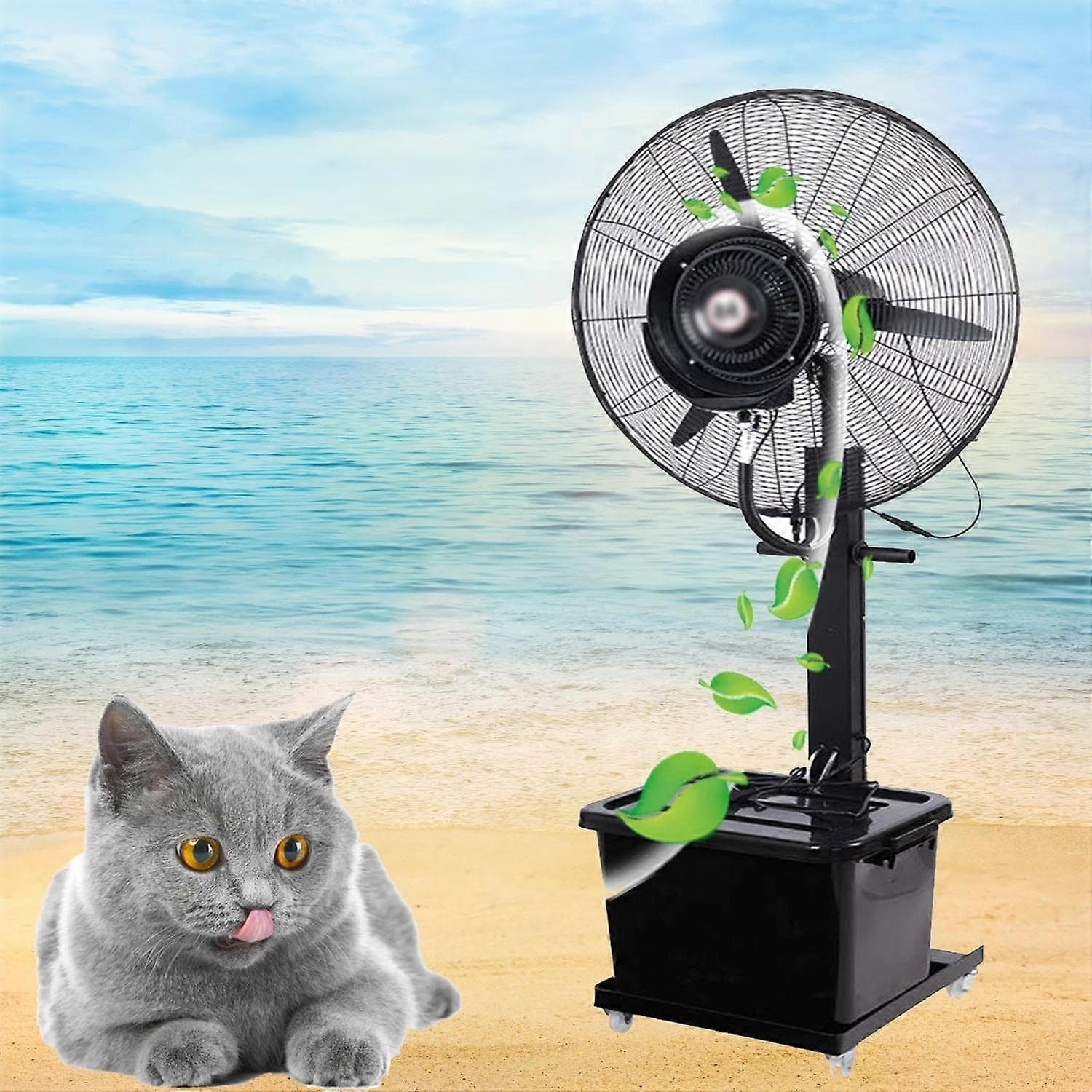 29.5in Outdoor Misting Pedestal Fan with Water Tank, Super Strong Wind for Patio and Backyard Cooling