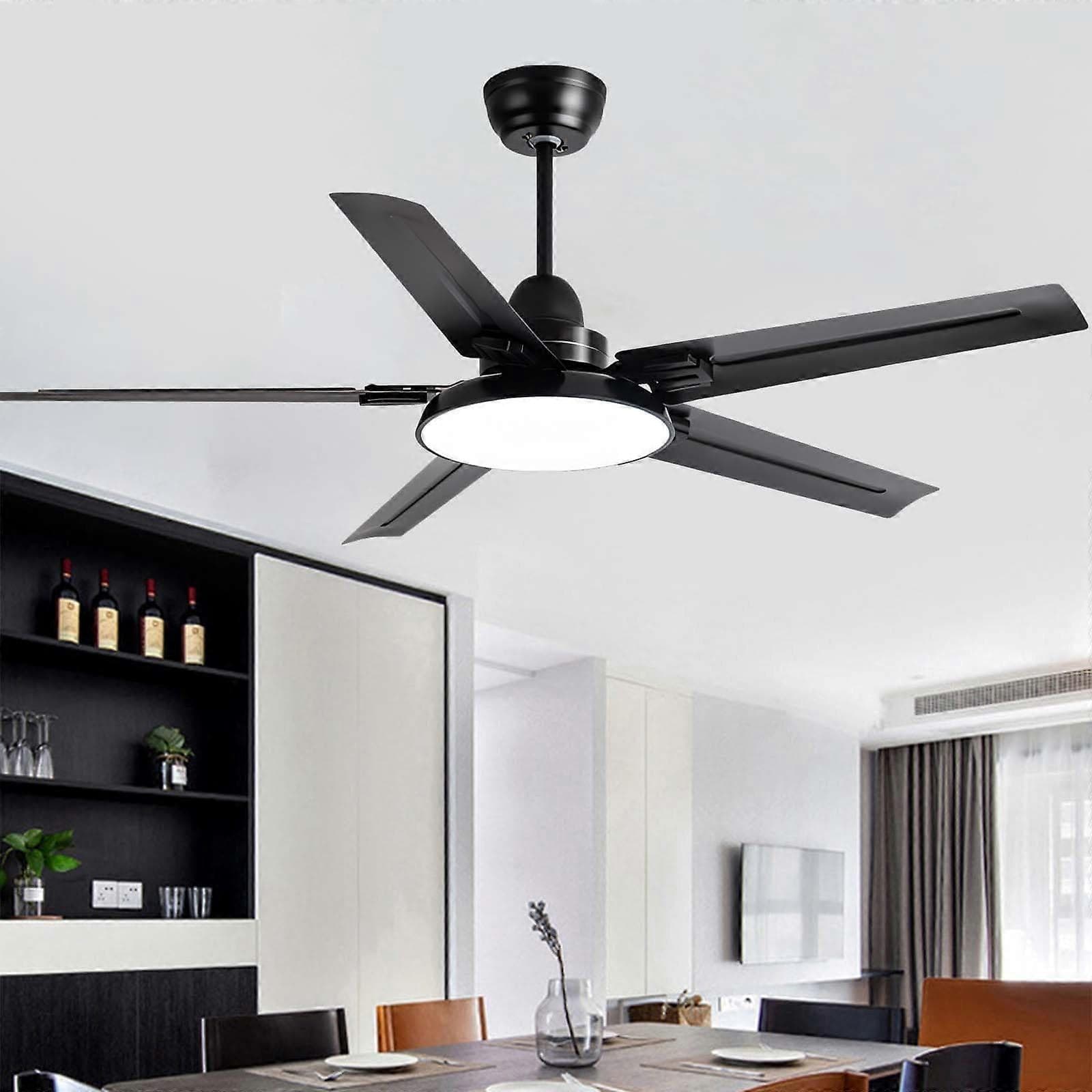 42 Inch Modern Ceiling Fan with Light and Remote, Silent 6Speed Reversible Motor, 3Color LED – Black