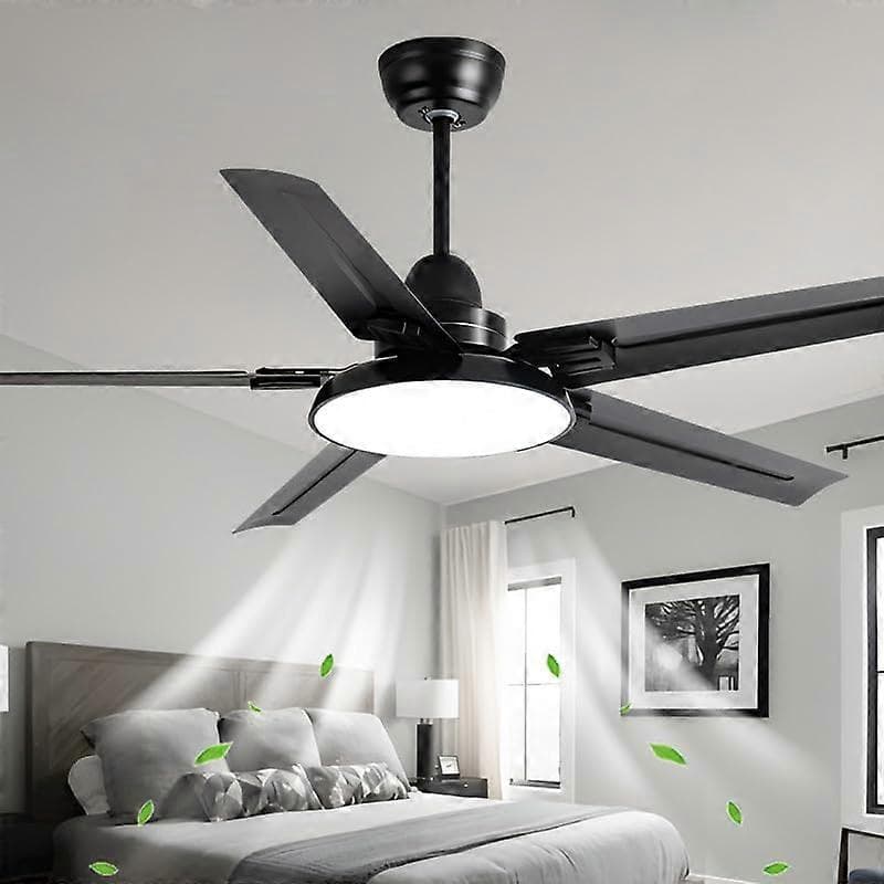 52 Inch Large Ceiling Fan with Light and Remote, Reversible 6 Speed Modern Design for Bedroom and Living Room, Black