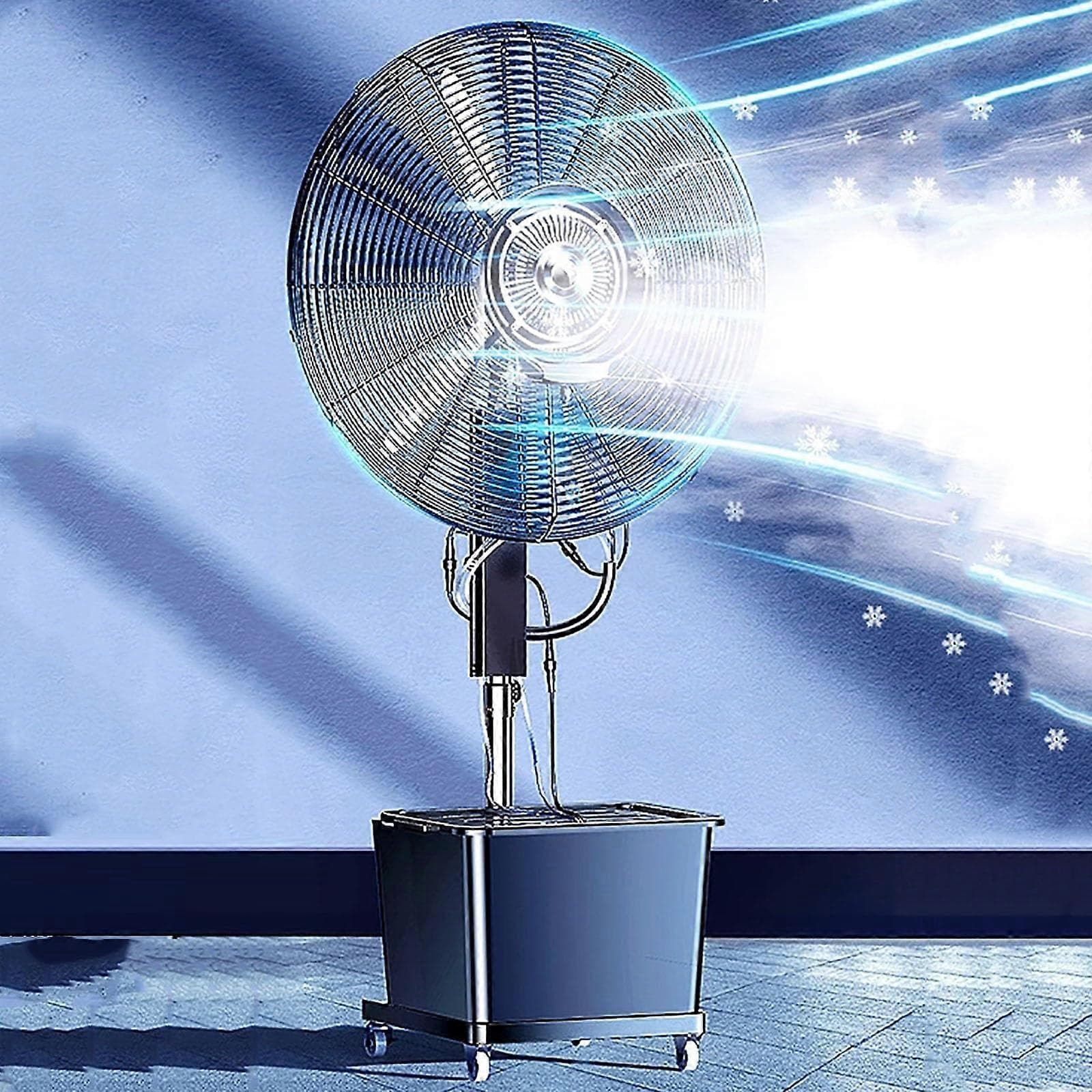 Outdoor Pedestal Misting Fan 81cm Diameter, 42L Tank, Height Adjustable, 120° Oscillation