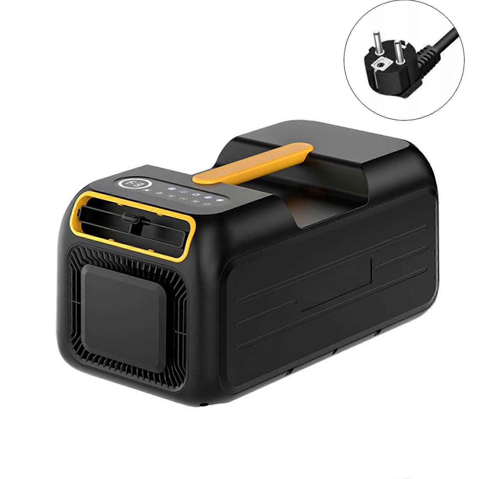 Climatiseur portable 2 en 1 avec souffleur d'air chaud et déshumidificateur, conçu pour une utilisation intérieure et extérieure, noir et jaune.