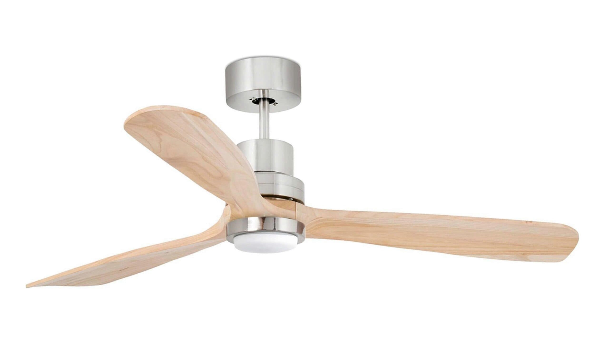 Ventilateur de plafond DC Lantau en nickel et pin avec LED