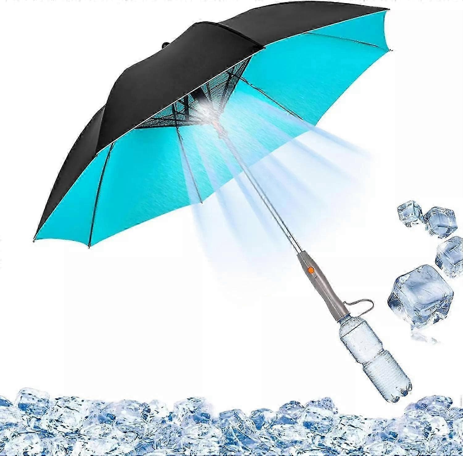 Parapluie 3 en 1 rafraîchissant avec ventilateur et pulvérisateur, parasol de protection UV avec rechargeable pour l’extérieur et les voyages. (Batter