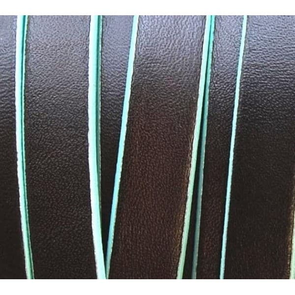 Cuir plat 10mm marron bordure bleu clair