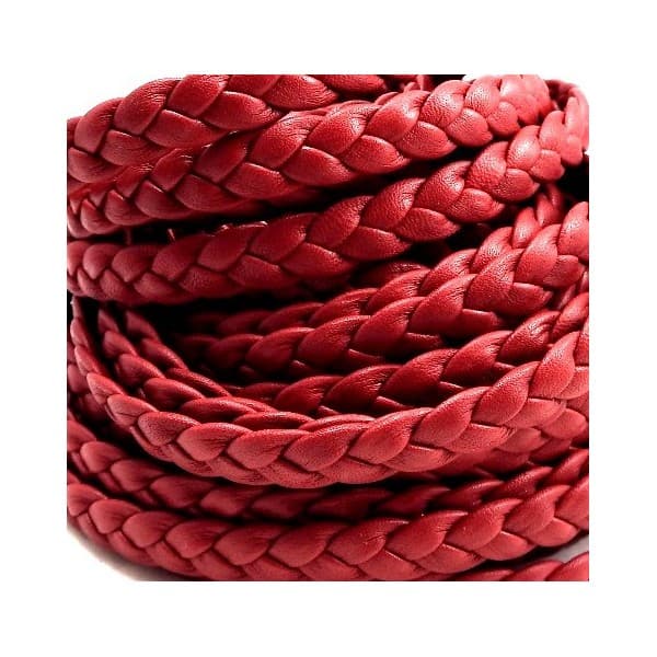 Cuir plat tresse rouge fonce