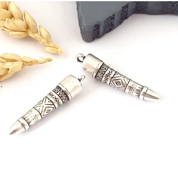 Pendentif totem ethnique plaque argent 35mm