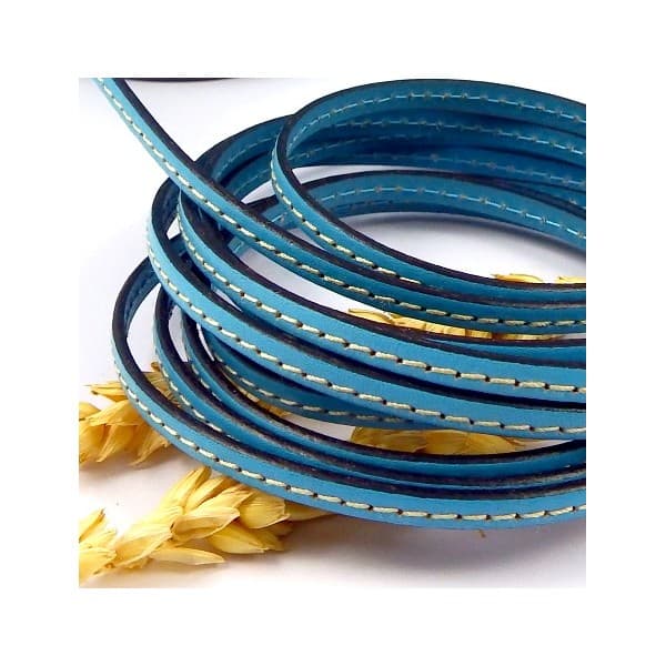 Cuir plat bleu ciel couture 5mm