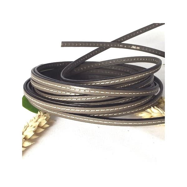 Cuir plat taupe 5mm avec couture