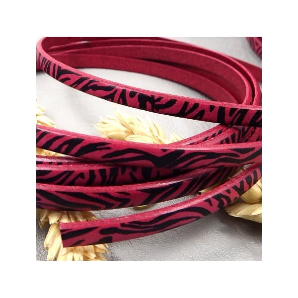 Cuir plat 5mm imprime zebre fuchsia