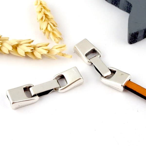 Fermoir clip zamak plaque argent pour cuir 5mm