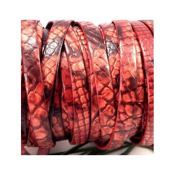 Cuir plat 10mm grave serpent rouge et marron 