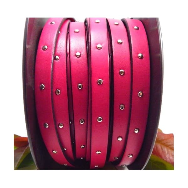 Cuir plat fuchsia 10mm clous argentes