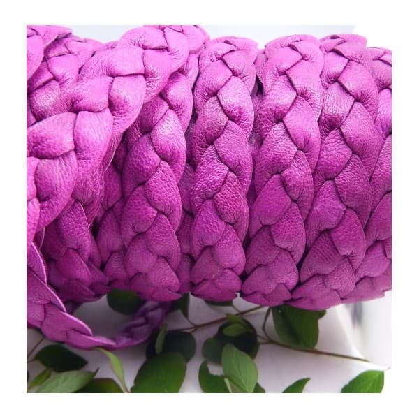 Cuir plat tressé fuchsia 