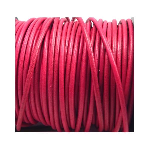 Cordon cuir rond 3mm couleur fuchsia
