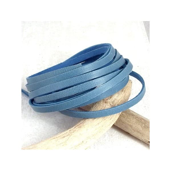 Cuir plat fin 4mm bleu jean par 1 metre