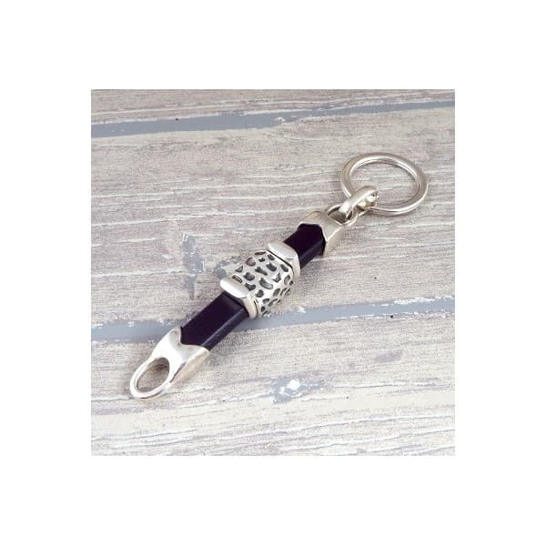 Kit porte cles cuir regaliz marron et argent pour homme