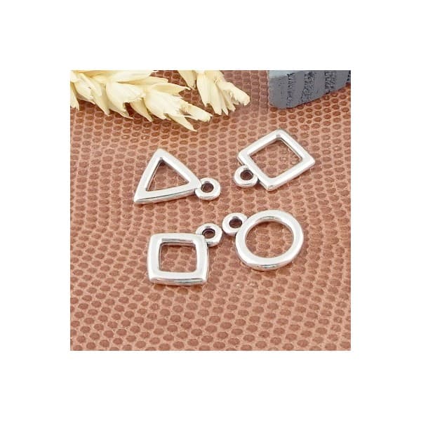 4 pendentifs geometriques plaque argent 13mm
