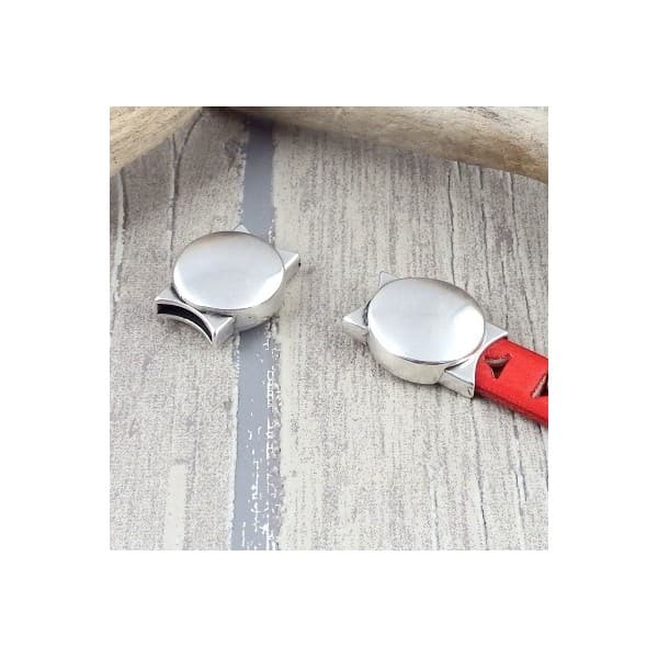 Fermoir magnetique forme ronde argent pour cuir 10mm