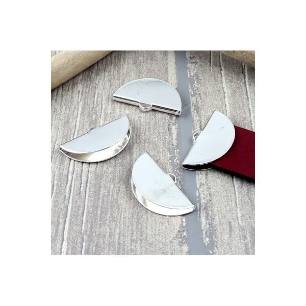 4 embouts  arrondis pince argentes pour cuir plat 30mm