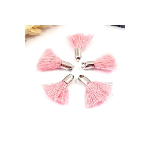 5 mini pompons roses 18mm avec anneau