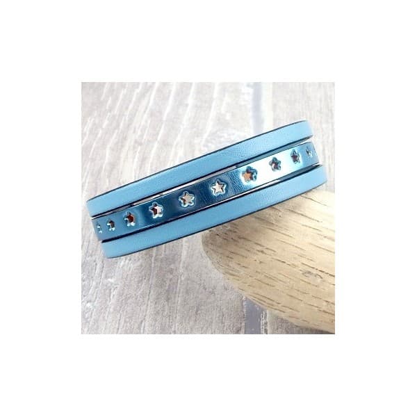 Kit bracelet cuir bleu ciel metal etoiles