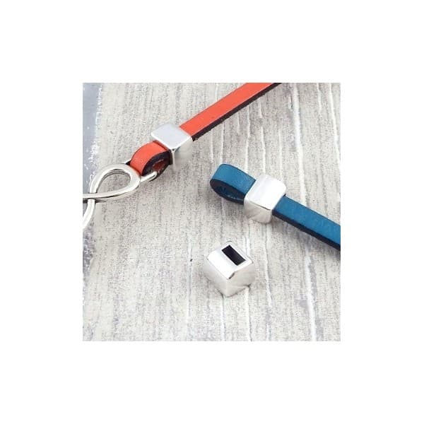 2 embouts bloquants plaque argent pour cuir plat 5mm