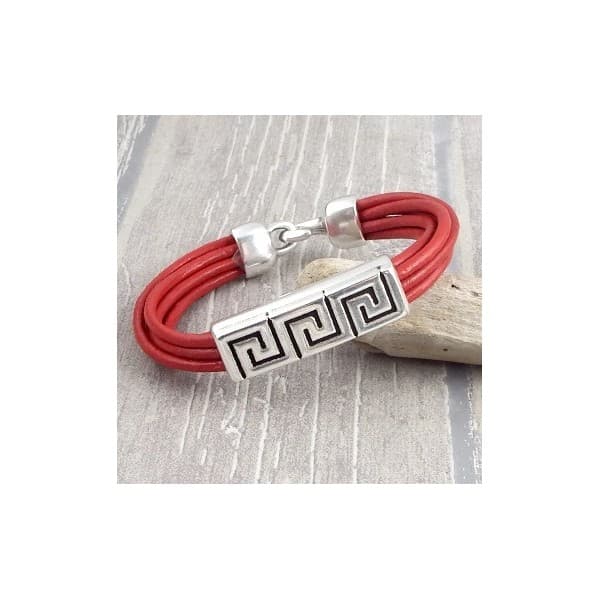 Kit bracelet cuir rouge 6 cordons rustique argent