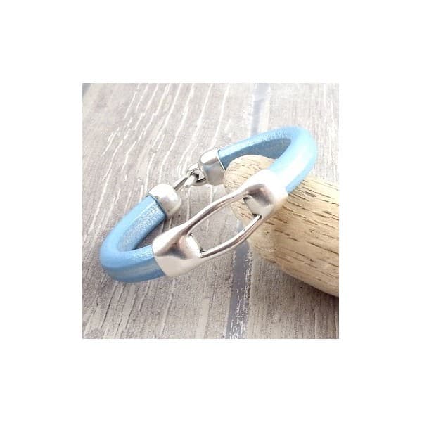 Kit bracelet cuir regaliz bleu metal deux parties fermoir plaque argent