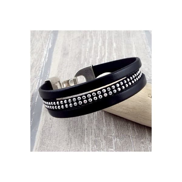 Kit bracelet cuir noir et clous fermoir ethnique
