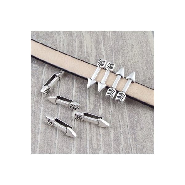 2 passe cuir argente fleche fine cuir 10mm