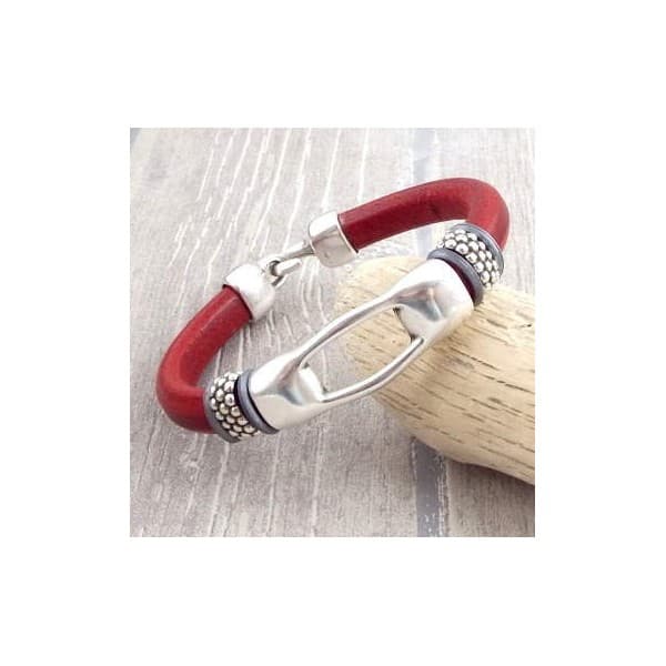 Kit bracelet cuir regaliz rouge design ethnique argent