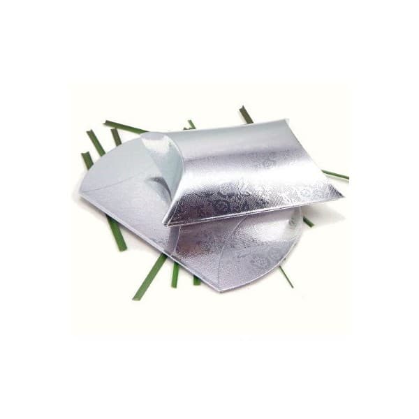 2 Pochettes berlingot carton argent fleurs gravées brillant