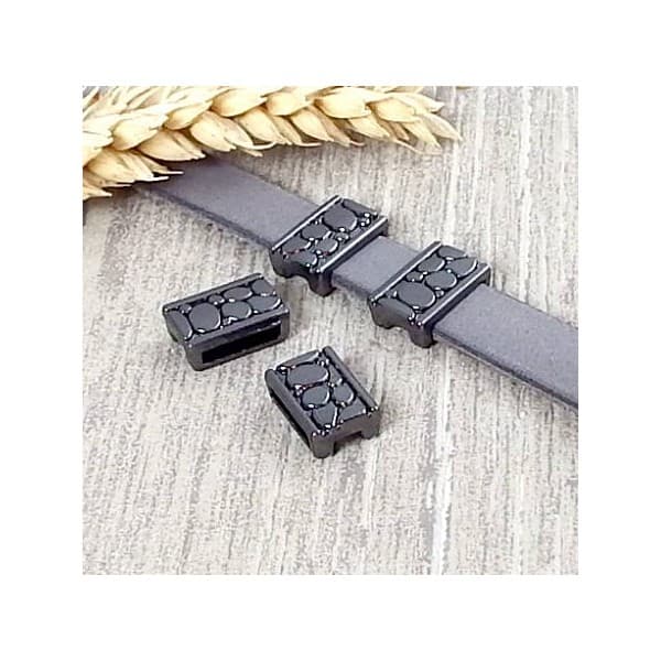 2 Passe cuir rectangle empreintes gun metal pour cuir 10mm
