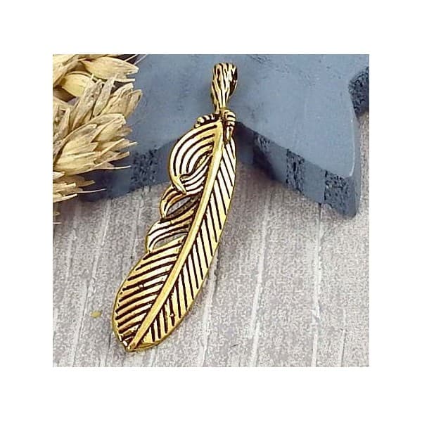 1 pendentif boheme plume doré vieilli