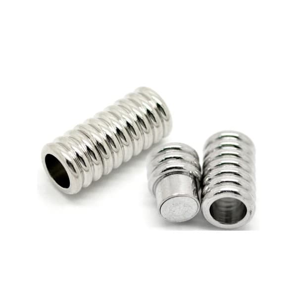 Fermoir metal argente magnetique pour cuir 7mm