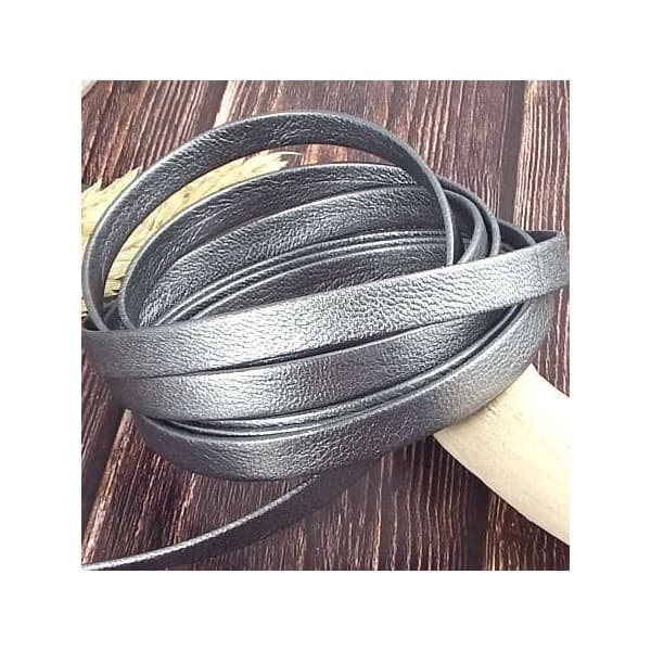 Metre Cuir plat 10mm Chevre double couleur chrome metal
