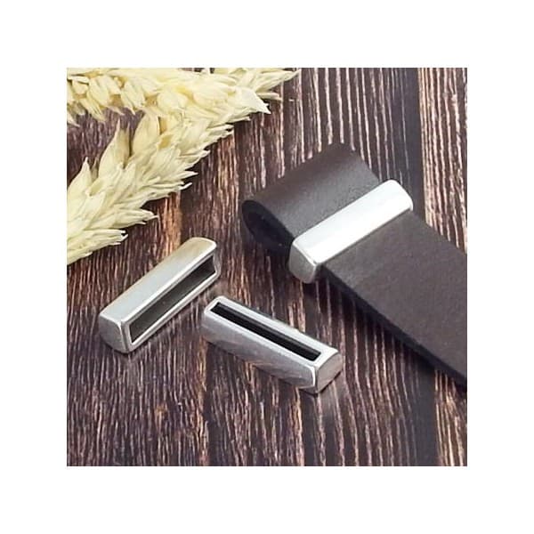 2 embouts bloquants plaque argent pour cuir plat 20mm
